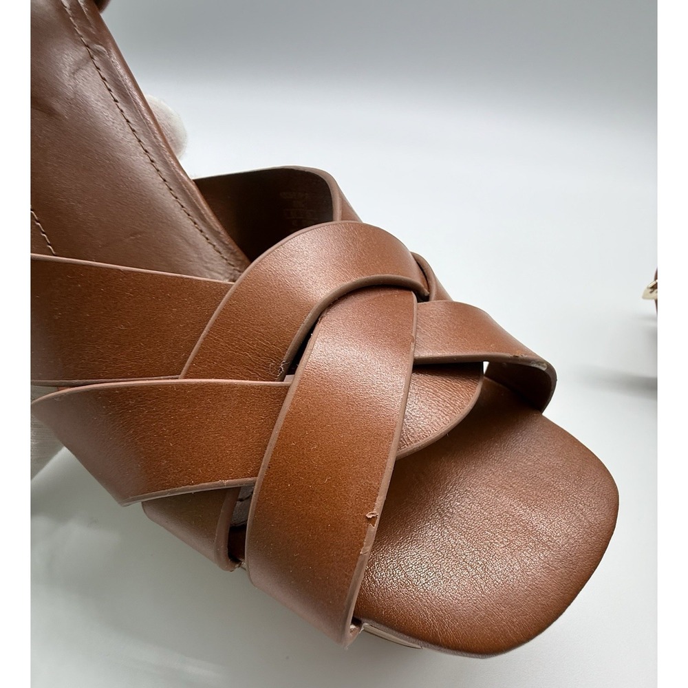 Zara Leather Platform retro chunky Strappy Wooden‎ Heeled Sandals Size 10 - Picture 6 of 15